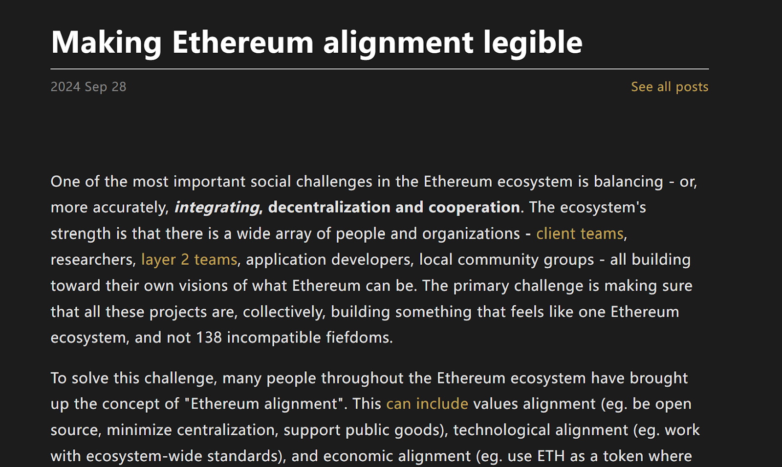 穿透 Ethereum“退化”喧嚣:为什么“以太坊价值观”是最宽的护城河?缩略图 穿透 Ethereum“退化”喧嚣:为什么“以太坊价值观”是最宽的护城河?缩略图